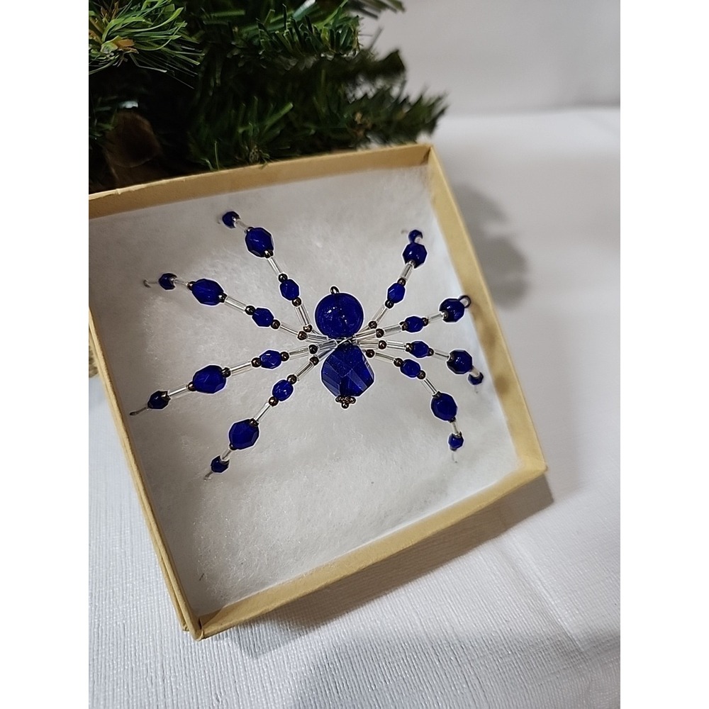 Christmas Spider Ornament‎  Hand Crafted One Of A Kind Blue And Silver